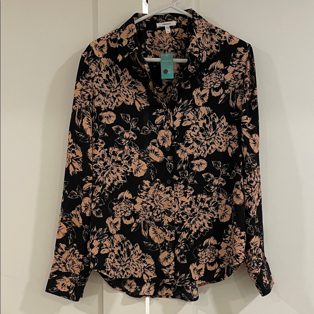 Maurices Floral Button Down Shirt in Black and Peach